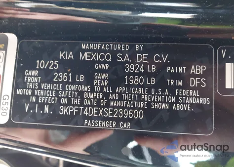 2025 Kia K4 Lx from USA, damaged, VIN 3KPFT4DE6SE239612